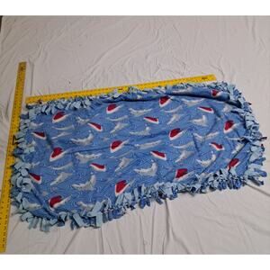 Handmade Dbl Fleece Tie Blanket Baby, Crib, Stroller, Car Seat Sharks Ocean Wave
